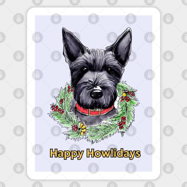 Happy Howlidays Scottish Terrier Wreath Sticker by ZogDog Pro